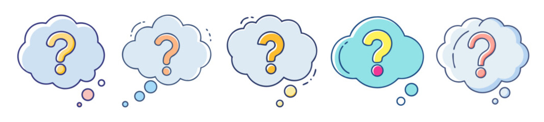 Stylized Question Mark Icons in Speech Bubbles Illustrating Inquiry and Curiosity
