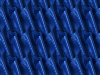 Abstract seamless background with wavy folds of blue satin fabric. Concept of seamless background for wrapping paper, greeting cards, abstract backgrounds