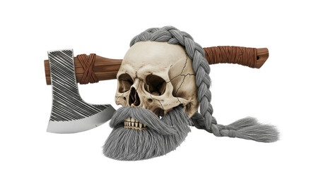Isolated Viking Skull with Axe
