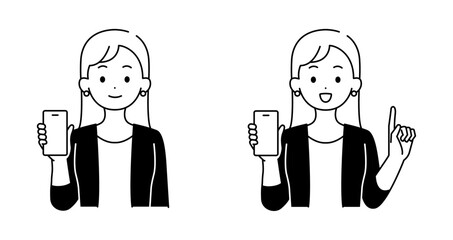 スマホを持つ女性のイラストセット