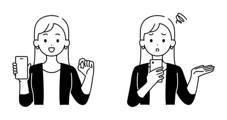 スマホを持つ女性のイラストセット