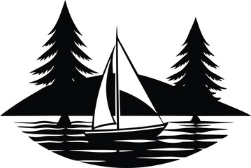 sailboat on lake at sunset serene silhouette vector