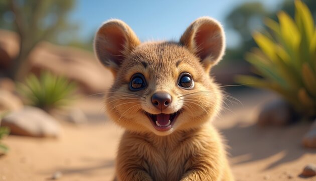 Cute quokka in natural habitat sunny skies