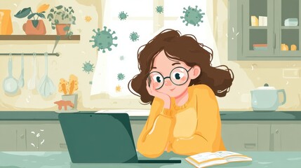 E-learning Grade School: Epidemic-era Pupil Studying App with Test Lessons for Grade School Girl