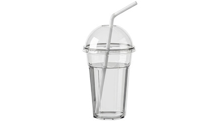 Isolated Transparent Plastic Cup with Straw