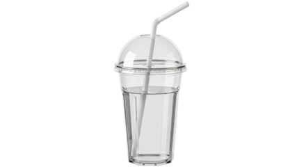 Isolated Transparent Plastic Cup with Straw