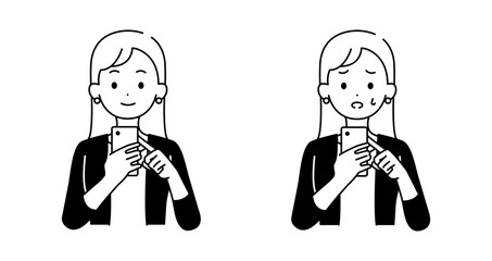 スマホを持つ女性のイラストセット