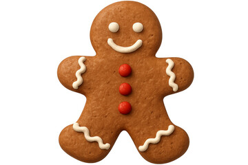 Smiling gingerbread man cookie isolated on transparent background