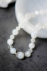 necklace of natural stones on the background of gem stones