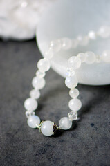 necklace of natural stones on the background of gem stones