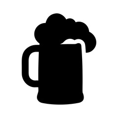 Black Silhouette of Foamy Beer Mug Icon for Bar or Pub Beverage Vector