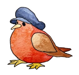 bird Vintage Watercolor Handmade Cartoon Style Logo Print Liner Ink pen © Anatoly Shapoval