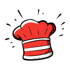 Hand Drawn Doodle Style Chef Hat Vector Illustration with Red Accent and Sparkles