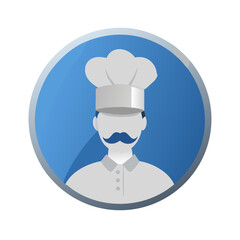 Professional Chef Avatar Icon with Toque Hat and Mustache in Blue Circle