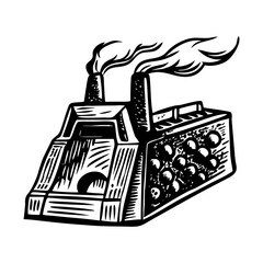 A vintage style illustration showing iron factory