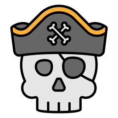 Pirate Skull Icon with Eye Patch and Hat Illustration