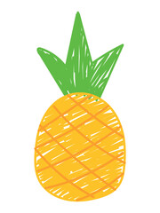 Hand drawn juicy pineapple on a white background, vector illustration.