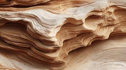 Close up shot of layered rock formations with varying shades of brown and white colorations visible