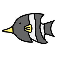 Cartoon Fish with Yellow Beak and Black Stripes Illustration