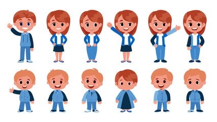 Cartoon Characters Standing Together in Flat Vector Scene