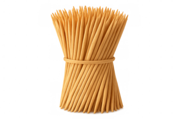 Bundle of wooden toothpicks tied with string on transparent background