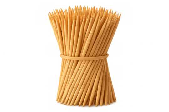 Bundle of wooden toothpicks tied with string on transparent background