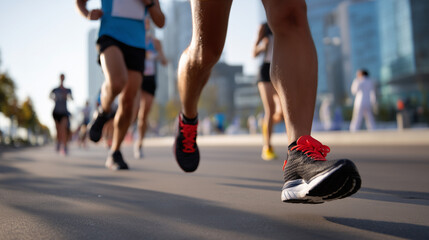 Fototapeta premium City Marathon Runners in Morning Sunlight