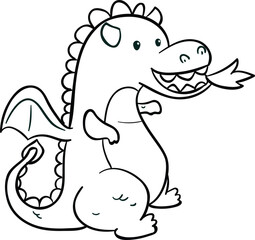 Fototapeta premium Cute Hand-Drawn Dragon Coloring Page – Black and White Cartoon Sketch for Kids