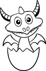 Fototapeta premium Cute Hand-Drawn Dragon Coloring Page – Black and White Cartoon Sketch for Kids