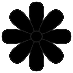 Field chamomile. Silhouette. Wild flower with oval petals around the core. Vector illustration. Isolated white background. Cartoon. Idea for web design.