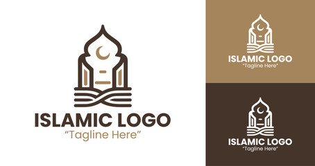 Modern Minimalist Islamic Logo Design for Branding in Brown and Dark Blue
