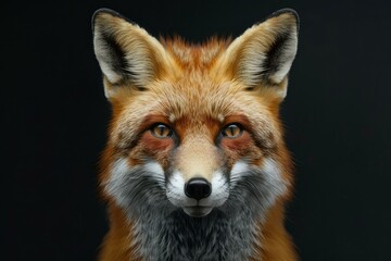 Fototapeta premium Close up portrait of captivating red fox emanating intelligence and alertness against a stark black backdrop