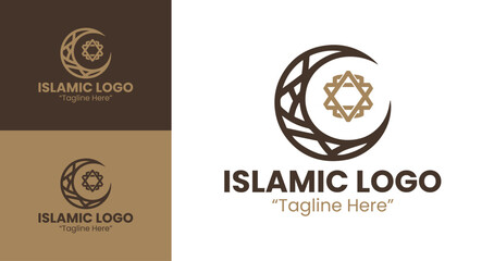 Sleek and Modern Islamic Logo for Branding and Corporate Identity in Brown and Blue
