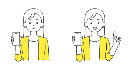 スマホを持つ女性のイラストセット