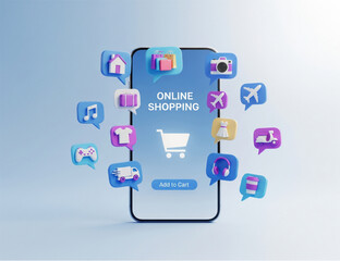 Smartphone with basket online shop, Online Shopping icon, e-commerce concept