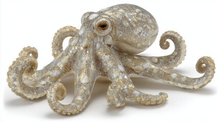 Obraz premium Octopus with curled tentacles arranged artistically on white background