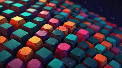 Obraz premium Vibrant, textured cubes form a colorful, undulating pattern, resembling a pixelated landscape.
