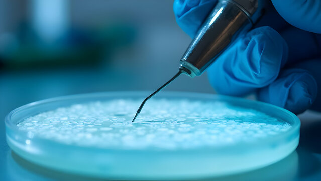 Gloved Hands Streaking an Agar Plate with a Loop