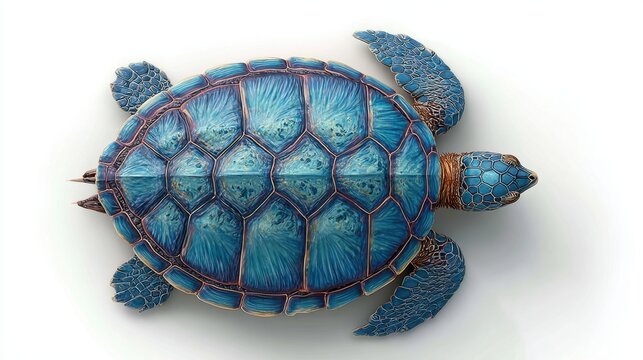 Sea turtle viewed from above with shell detail on white background