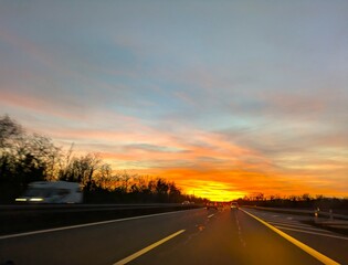 Sunset on the highway