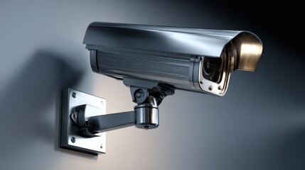 Wall-plate-mounted security camera captured from side angle on white