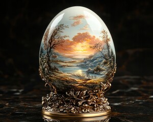 Exquisite hand-painted egg, sunrise landscape scene