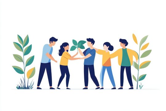 People helping each other giving a helping hand on white background, People of various backgrounds offering help to one another, representing unity and cooperation on a white backdrop