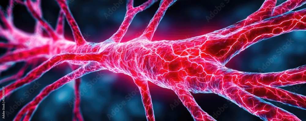 Poster low sodium and inactive lifestyle in plaque buildup concept. close-up view of a neuron with vibrant 