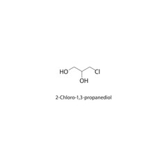 2-Chloro-1,3-propanediol skeletal structure. Halogenated diol compound schematic illustration. Simple diagram, chemical formula.