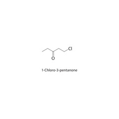 1-Chloro-3-pentanone skeletal structure. Halogenated ketone compound schematic illustration. Simple diagram, chemical formula.