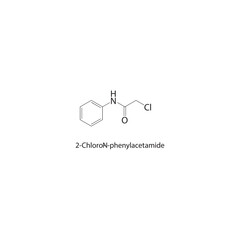 2-Chloro-N-phenylacetamide skeletal structure. Halogenated acetanilide compound schematic illustration. Simple diagram, chemical formula.
