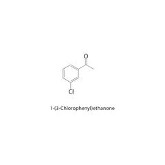 1-(3-Chlorophenyl)ethanone skeletal structure. Halogenated aryl ketone compound schematic illustration. Simple diagram, chemical formula.
