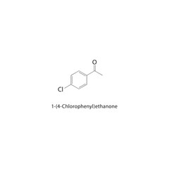 1-(4-Chlorophenyl)ethanone skeletal structure. Halogenated aryl ketone compound schematic illustration. Simple diagram, chemical formula.