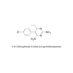 5-(4-Chlorophenyl)-6-ethyl-2,4-pyrimidinediamine skeletal structure. Halogenated pyrimidine derivative compound schematic illustration. Simple diagram, chemical formula.